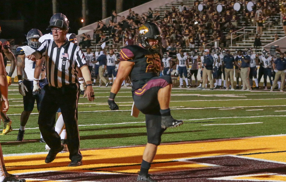 Pearl River running back Will Young celebrates after scoring a touchdown Thursday, Oct. 1, 2020, against Gulf Coast at Dobie Holden Stadium in Poplarville, Miss. PRCC lost 42-25. (PRCC ATHLETICS)